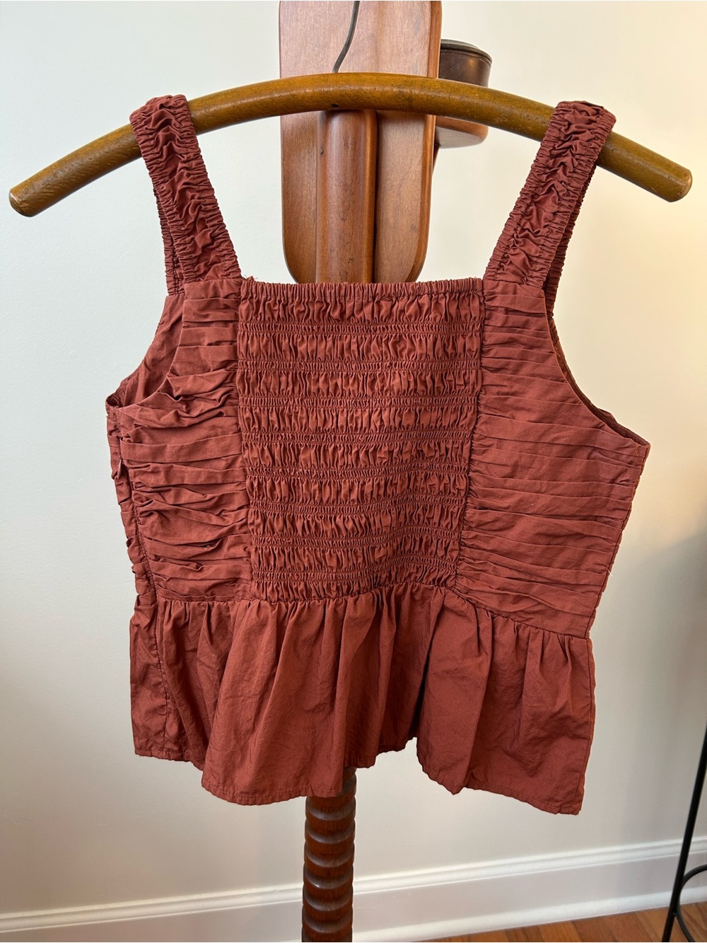 LOFT Rust Smocked Ruffle Peplum Tank Size 6 - Picture 3 of 6
